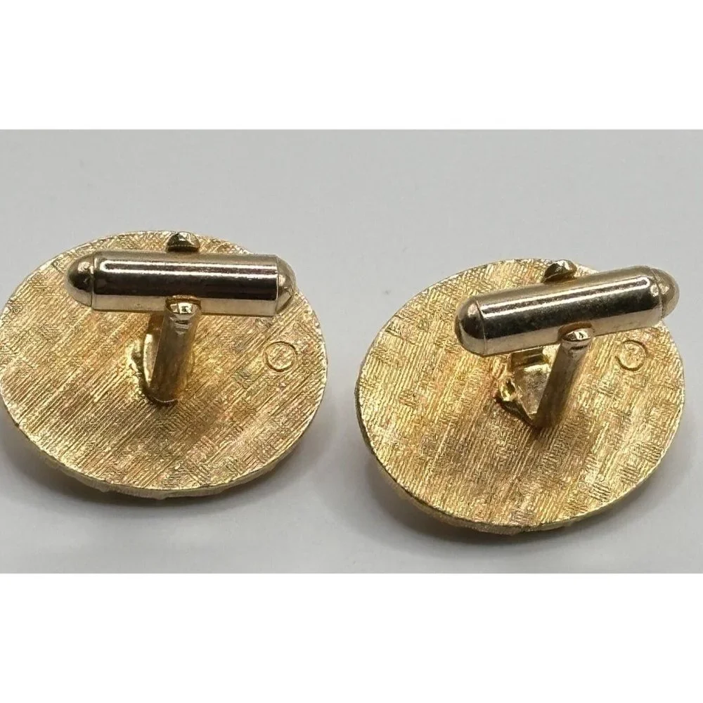 Ornate Goldtone Light‎ Blue Moonglow Glass Cufflinks